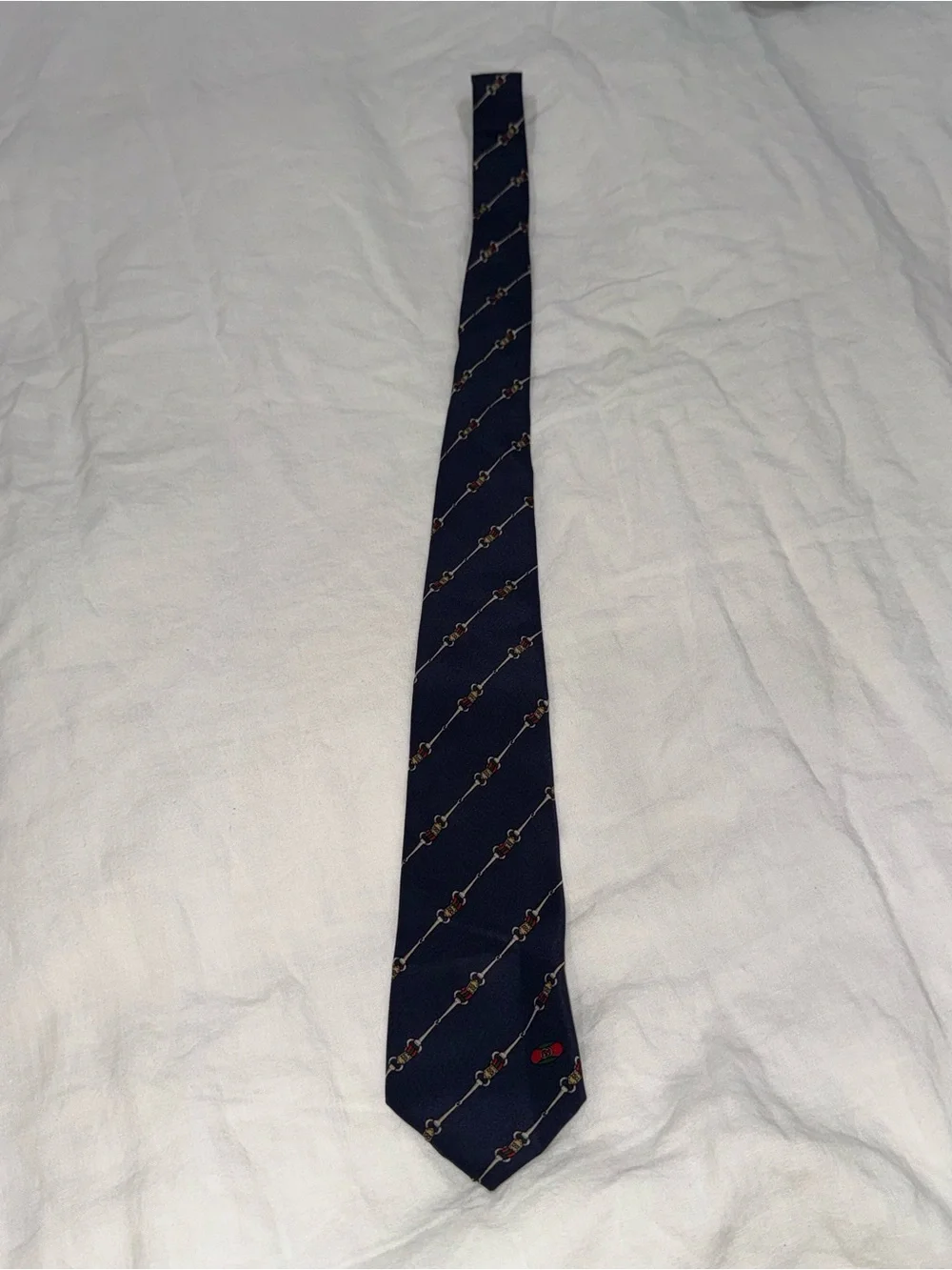 Vintage Gucci silk horsebit equestrian iconic striped Blue Tie